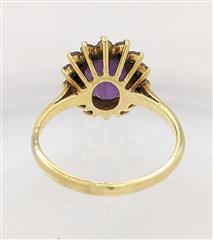 18K 3.45g Yellow Gold Amethyst Diamond Halo Dainty Simple Classic Ring Size-6.75
